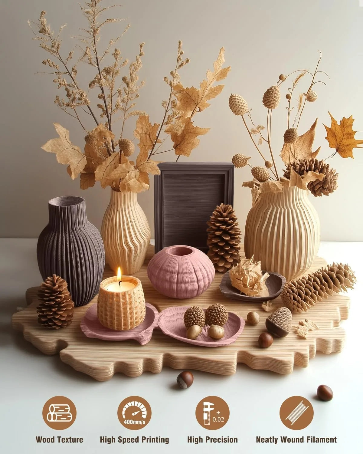 SUNLU 1KG Real Wood Fiber Wood PLA Filament 1.75MM 1kg Spool Neatly Wound PLA 3D Printer Filament Fit Most FDM 3D Printers