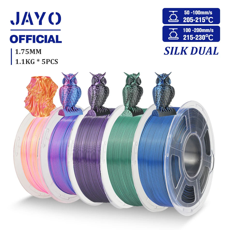 JAYO SILK PLA Filament 1.75mm Dual Colors 3D Printer Filament Coextrusion Silk Triple Color 3D Filament Shiny Multicolor Change