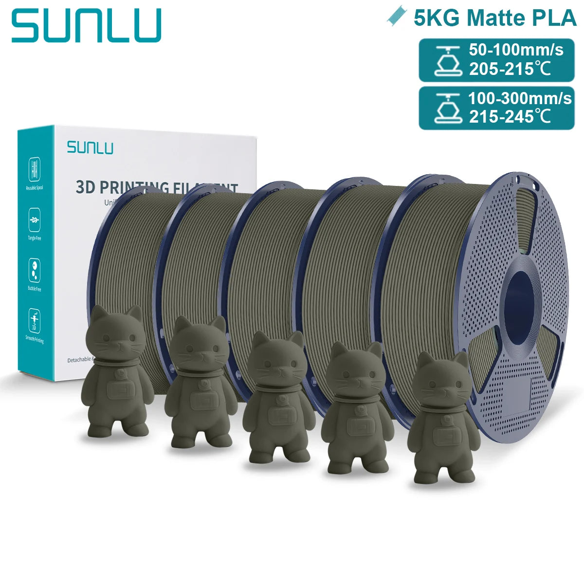 SUNLU Matte PLA 3D Filament 1.75mm Neatly Wound Easy to Use Colorful PLA Matte Surface for Most FDM Printer 3D Printing Material