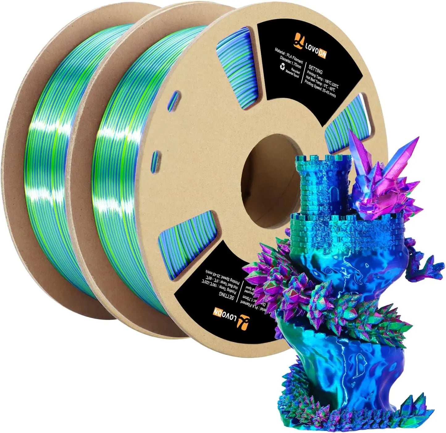 Silk PLA 3D Printing Filament Bundle 2KG, PLA Filament 1.75mm Shiny Tricolor Pack Fast Color Change 3D Printer Filament
