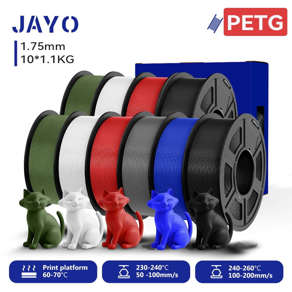 JAYO 3D PETG/PETG Clear 3D Printer Filament 1.75 ±0.02mm 5 /10Rolls High Toughness Neatly Wound Filament Fit Most FDM Printer
