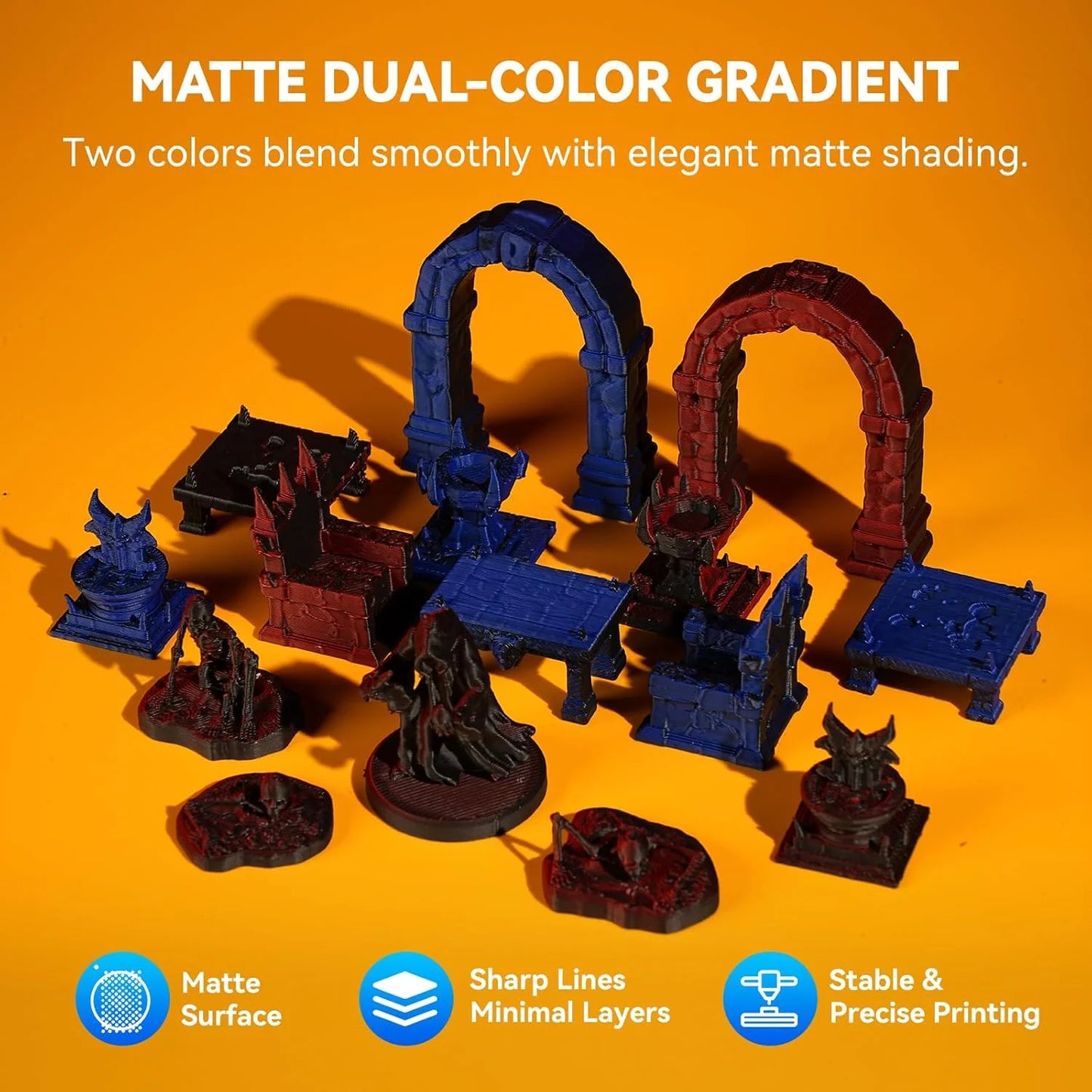 JAYO Dual Color Matte PLA Printer Filament 1.75mm Neatly Wound PLA Filament with Matte Finish Print with 99% FDM 3D Printer