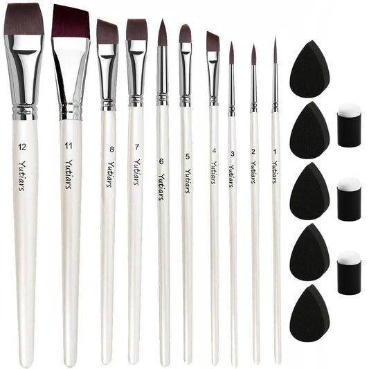 18Pcs Paint Brushes Set Include10Pcs Face Paint Brushes and 8Pcs Sponges Set Professional Paint Brushes for Acrylic Painting
