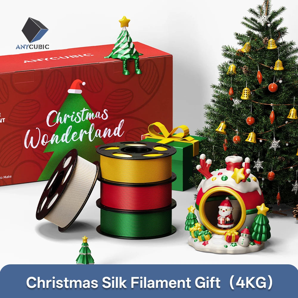 ANYCUBIC Christmas Silk Filament 4KG Bundle Silk 3D Printer Filament Printing Materail Xmas Gift Printing Model Decoration Toy