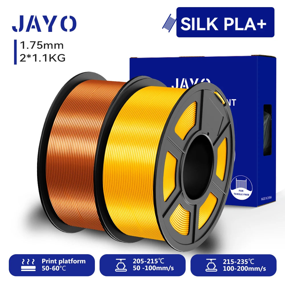 JAYO 3D SILK PLA+ Printer Filament 1.75mm+/-0.02mm  2Rolls SILK 3D Printer Filament Neatly Wound & No bubbles PLA for 3D Printer