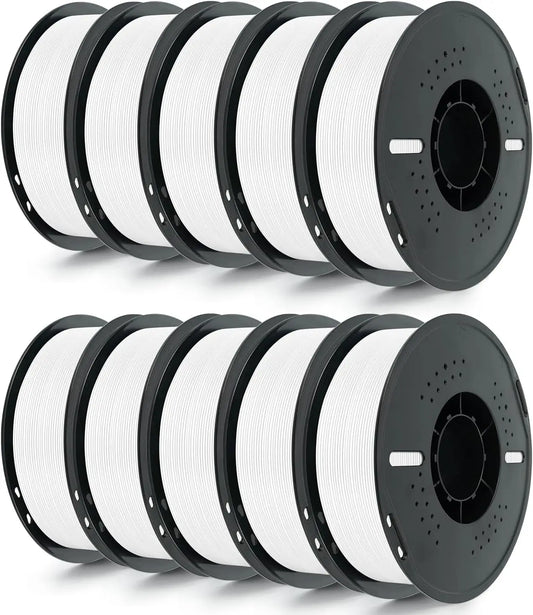 PETG 3D Printer Filament, 10 Rolls, Dimensional Accuracy +/- 0.03 mm, 10kg Spool(22lbs), 1.75 mm, White