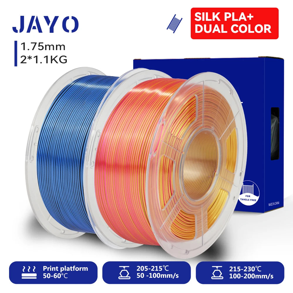 JAYO 3D SILK PLA+ Printer Filament 1.75mm+/-0.02mm  2Rolls SILK 3D Printer Filament Neatly Wound & No bubbles PLA for 3D Printer