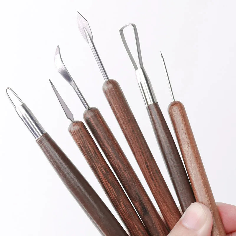 6PCS sculpting tool Pottery Tools Wood Handle Pottery Set Wax Carving Sculpt Smoothing Polymer Shapers Pottery Clay Ceramic Tool