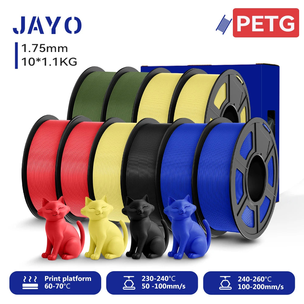 JAYO 3D PETG/PETG Clear 3D Printer Filament 1.75 ±0.02mm 5 /10Rolls High Toughness Neatly Wound Filament Fit Most FDM Printer