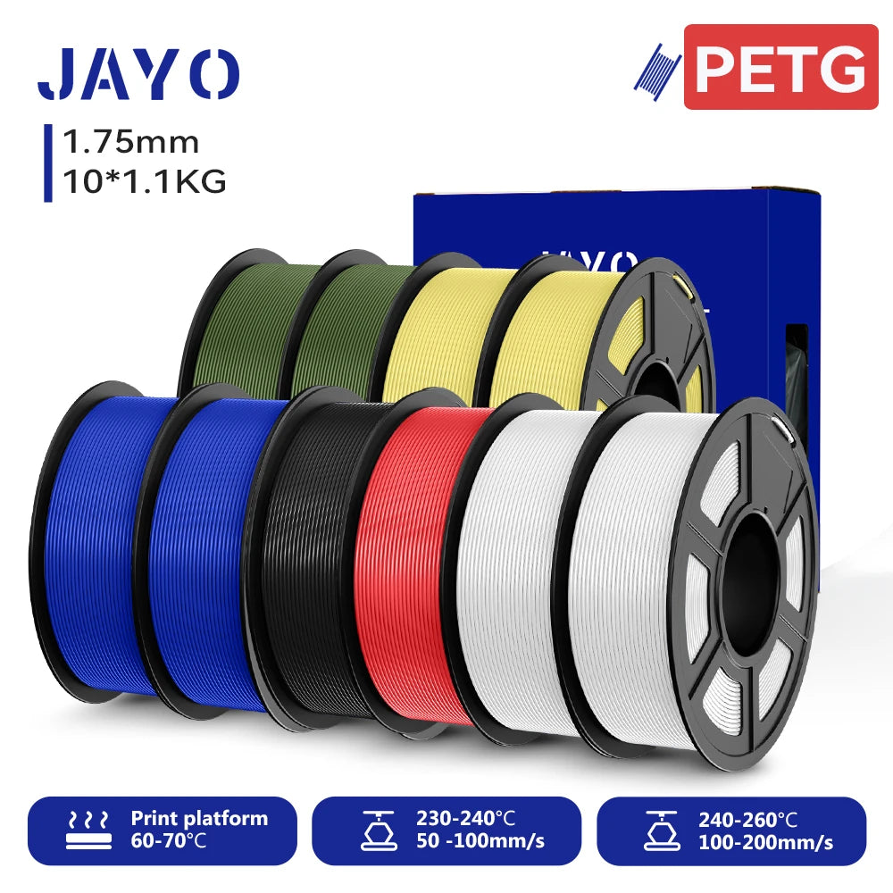 JAYO 3D PETG/PETG Clear 3D Printer Filament 1.75 ±0.02mm 5 /10Rolls High Toughness Neatly Wound Filament Fit Most FDM Printer