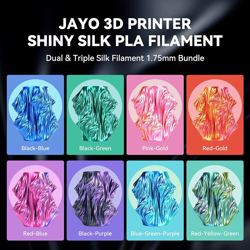 JAYO SILK PLA Filament 1.75mm Dual Colors 3D Printer Filament Coextrusion Silk Triple Color 3D Filament Shiny Multicolor Change