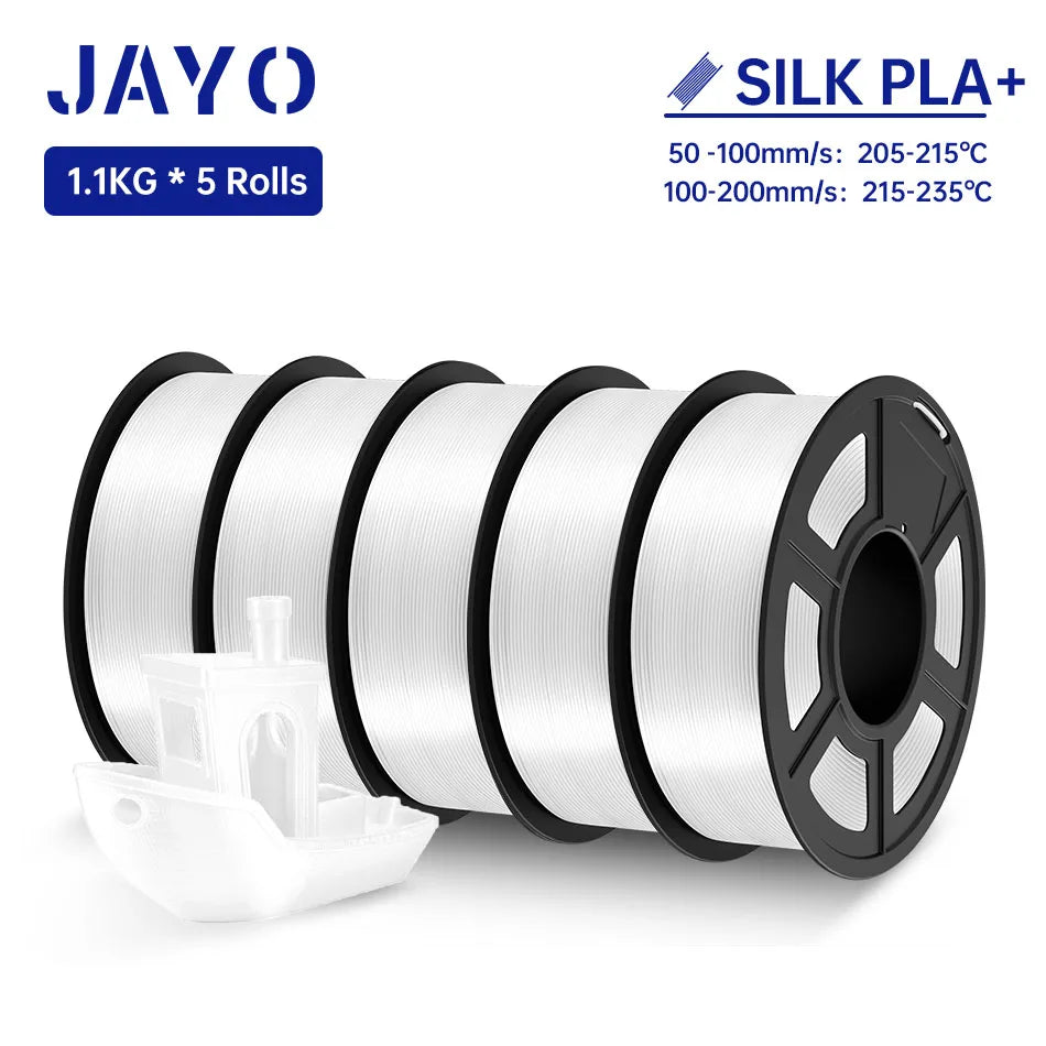 JAYO SILK PLA + Filament 1.75MM PLA 3D Filament 1.1KG for FDM 3D Printer  Neatly Wound Shiny 3D Printing Material 5Rolls