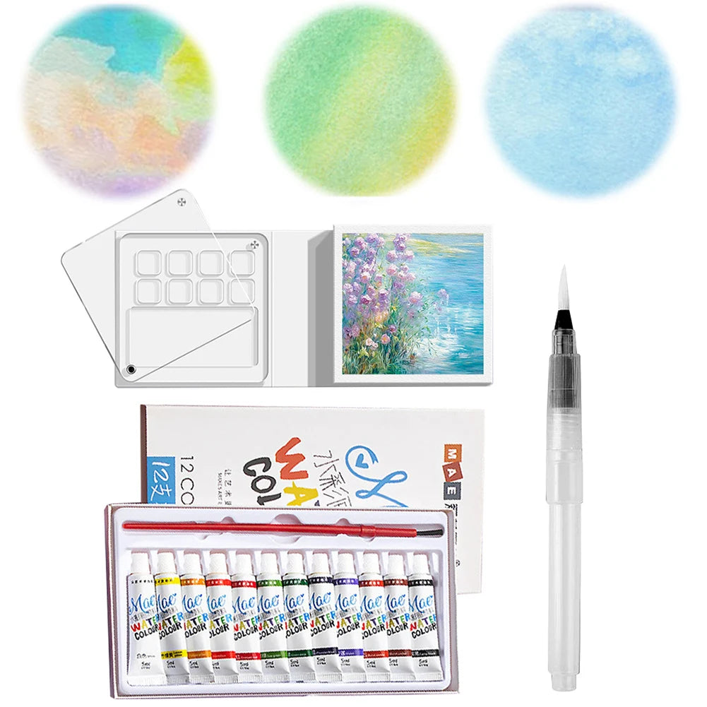 Mini Portable Watercolor Palette Set for Painters Artists Students Acrylic Grid Paint Box Portable Sketchbook Palette Set