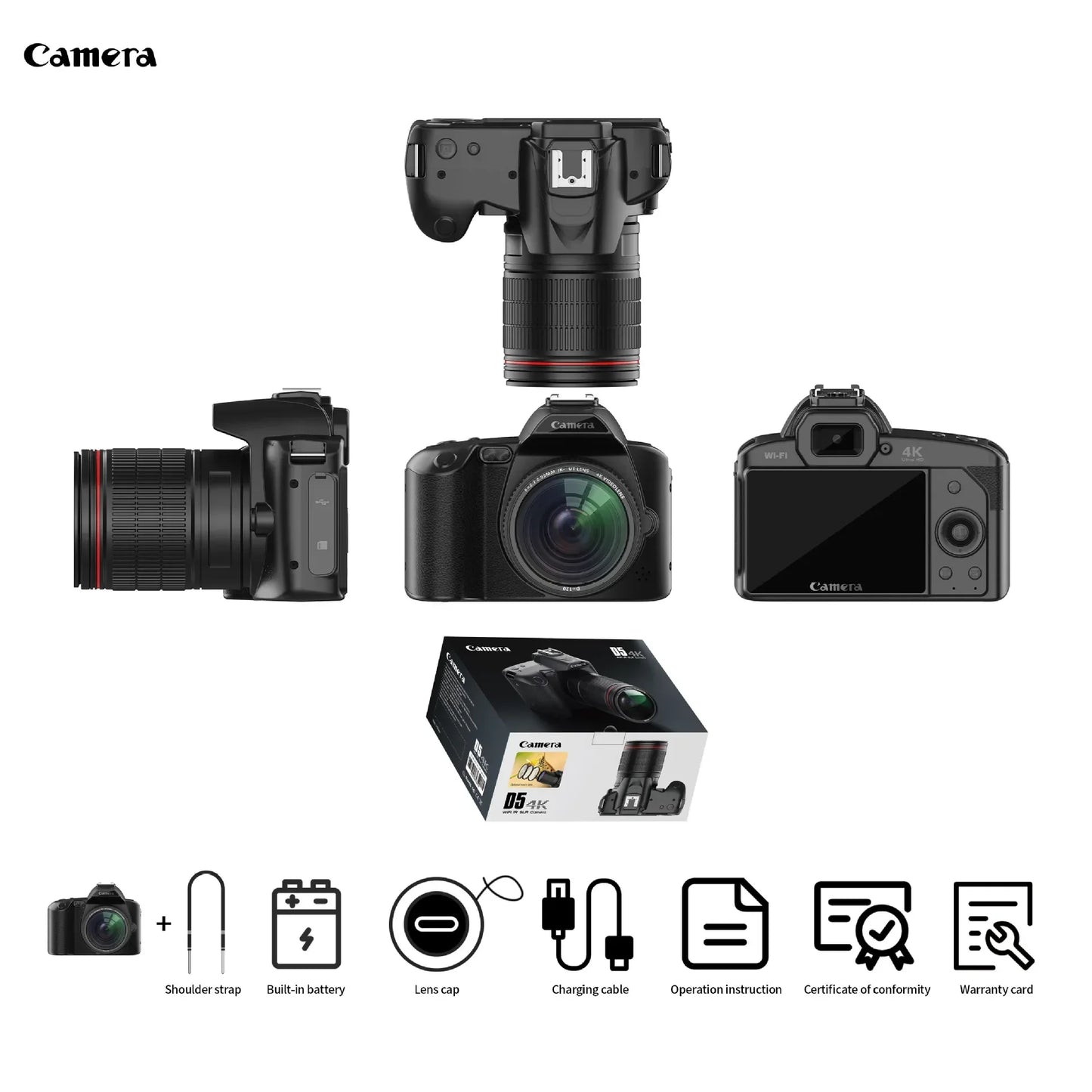 4K HD Professional Camcorder WIFI Webcam IR Night Vision Digital Camera Photography Video Recorder Instant Photo Time-Lapse Cam