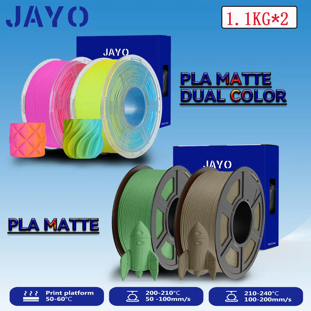 JAYO 2Rolls 3D PLA Matte /Dual Color Matte PLA Printer Filament 1.75mm Neatly Wound & Matte Finish Print with 99% FDM 3D Printer