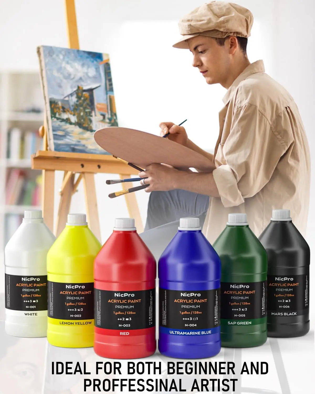 Large Bulk Acrylic Paint Set (128 oz, 1 Gallon) Rich Art Painting Supplies Non-Toxic for Multi-Surface, Canvas, Wood, Leather