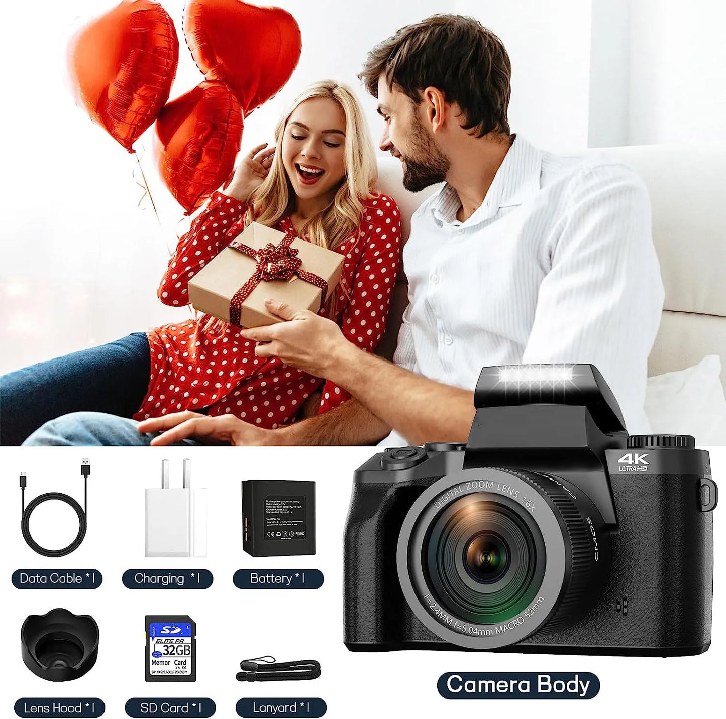 KOMERY YouTube DSLR Camcorder 4K HD Camera Camcorder 64MP Streaming Camera AF 4.0"Touch Screen Digital Video Camera SLR Recorder