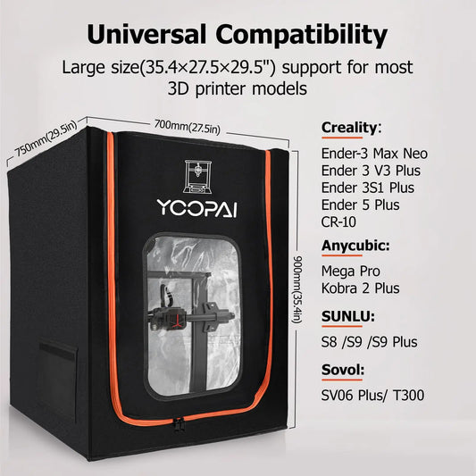 CREALITY Yoopai 3D Printer Enclosure with LED Lighting Fireproof Dustproof Constant Temperature 35.4×27.5×29.5" large size Ender