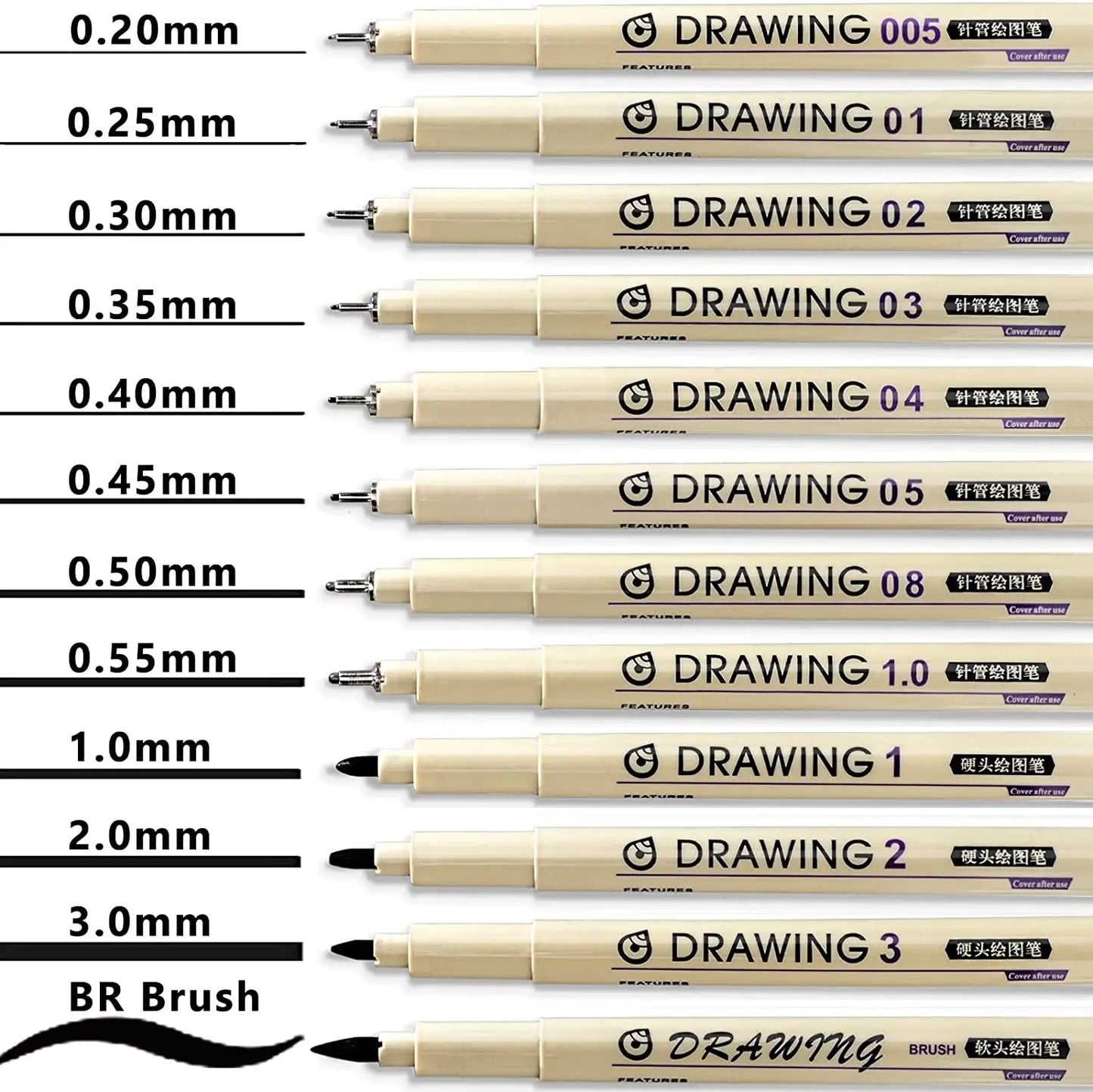 Fineliner Drawing Art Pens: 12 Black Fine Line Waterproof Ink Set Artist Supplies Archival Inking Markers Pigment Liner Po