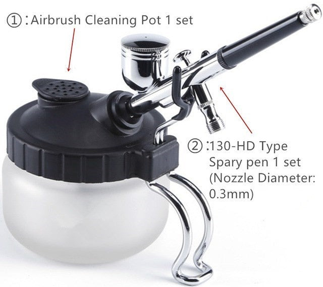 Airbrush Cleaning Pot Stabilizer Bottles Holder Paint Station Glass Jar Bottles Filter Frosted Compressor Optional Set A-C