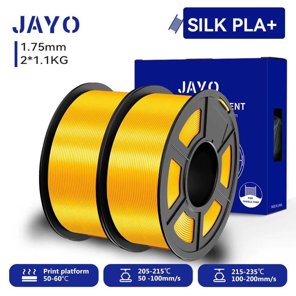 JAYO 3D SILK PLA+ Printer Filament 1.75mm+/-0.02mm  2Rolls SILK 3D Printer Filament Neatly Wound & No bubbles PLA for 3D Printer