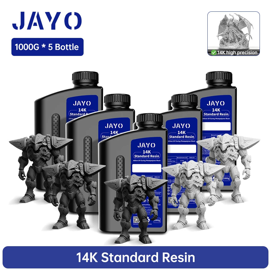 JAYO 3D Printer Resin Standard PLUS/14K Standard /Standard 395-405nm UV Curing Photopolymer Rapid Resin for LCD/DLP 3D Printer