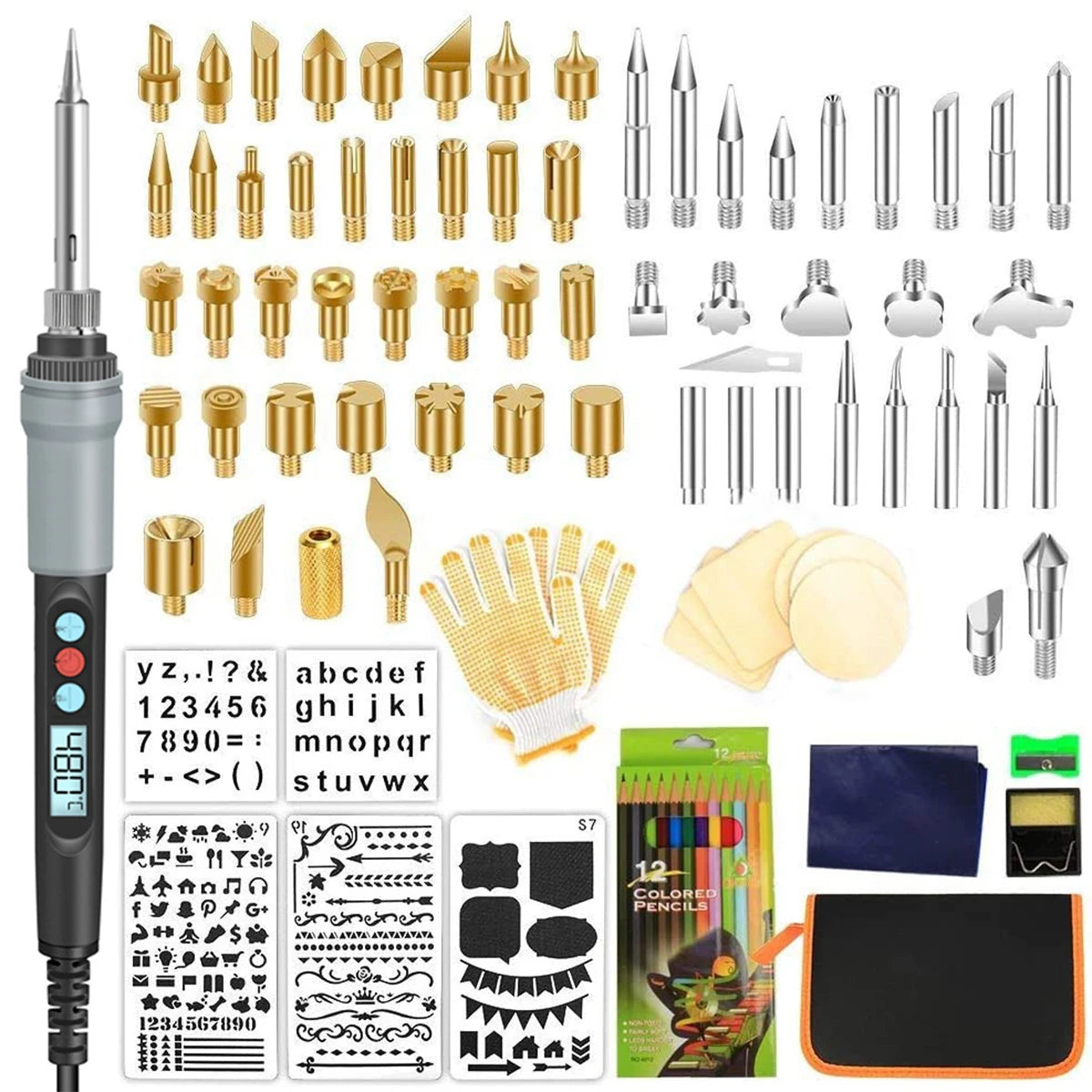 Soldering Iron Kit Welding Equipment LCD Display Professional DIY Wood Burning Tool Pyrography Set Mini Electric Solder Iron Pen