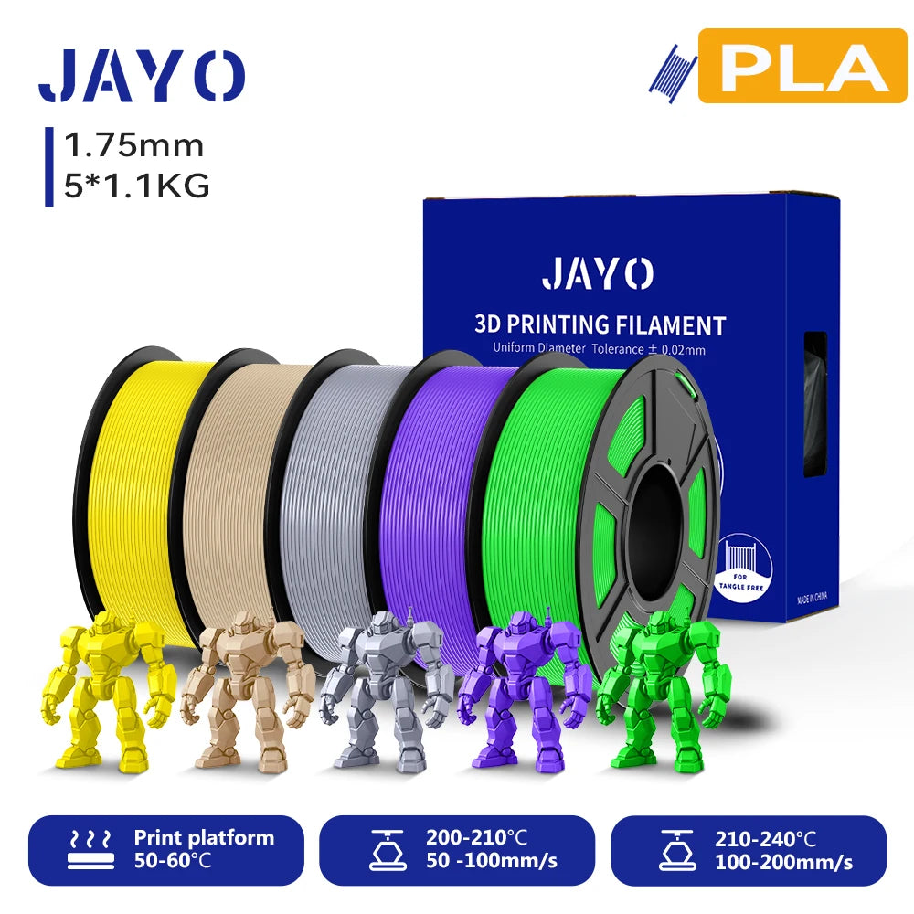 JAYO 3D PLA Filament 1.75mm +/-0.02mm PLA 3d Printer Filament  For Bambu FDM 3D Printer Neatly Wound 3D Printing Materials