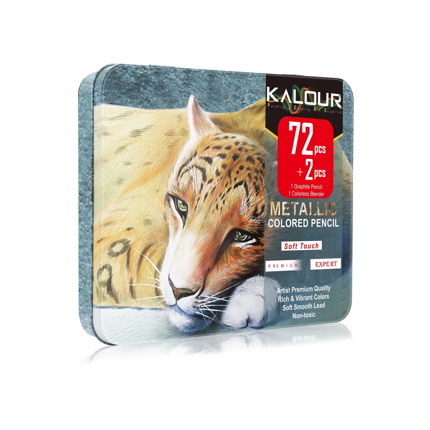 KALOUR 50/72 Colors Metallic Colored Pencils Set Soft Core Oil based in Tin Box,Shading Pencils for Beginners & Pro Artists