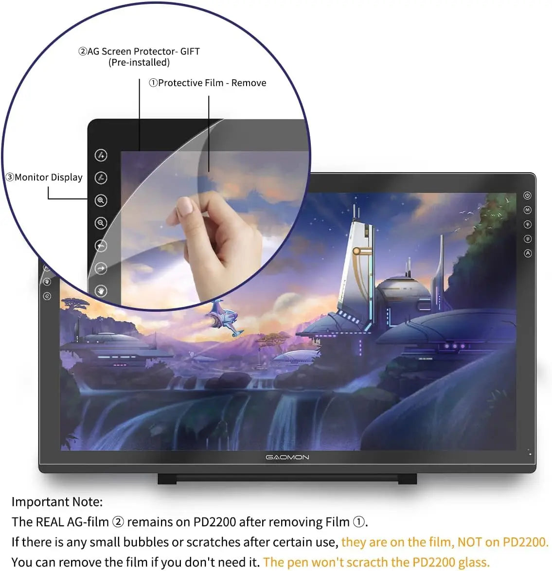 GAOMON PD2200-21.5 Inch Digital Tablet Anti-Glare Full Lamination Screen Display with 8 Touch Keys Support ±60° Tilt Function