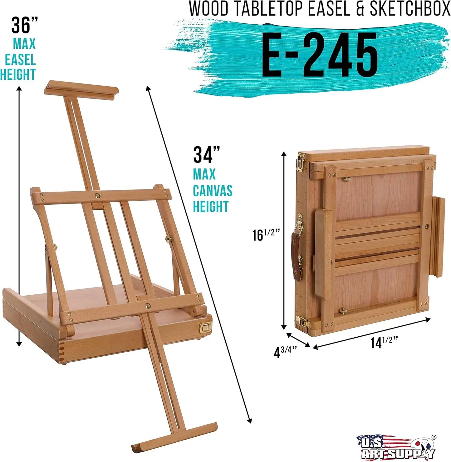 Large Adjustable Wooden Desktop Easel with Storage - Portable Sketchbox for Painting, Drawing & Art Supplies