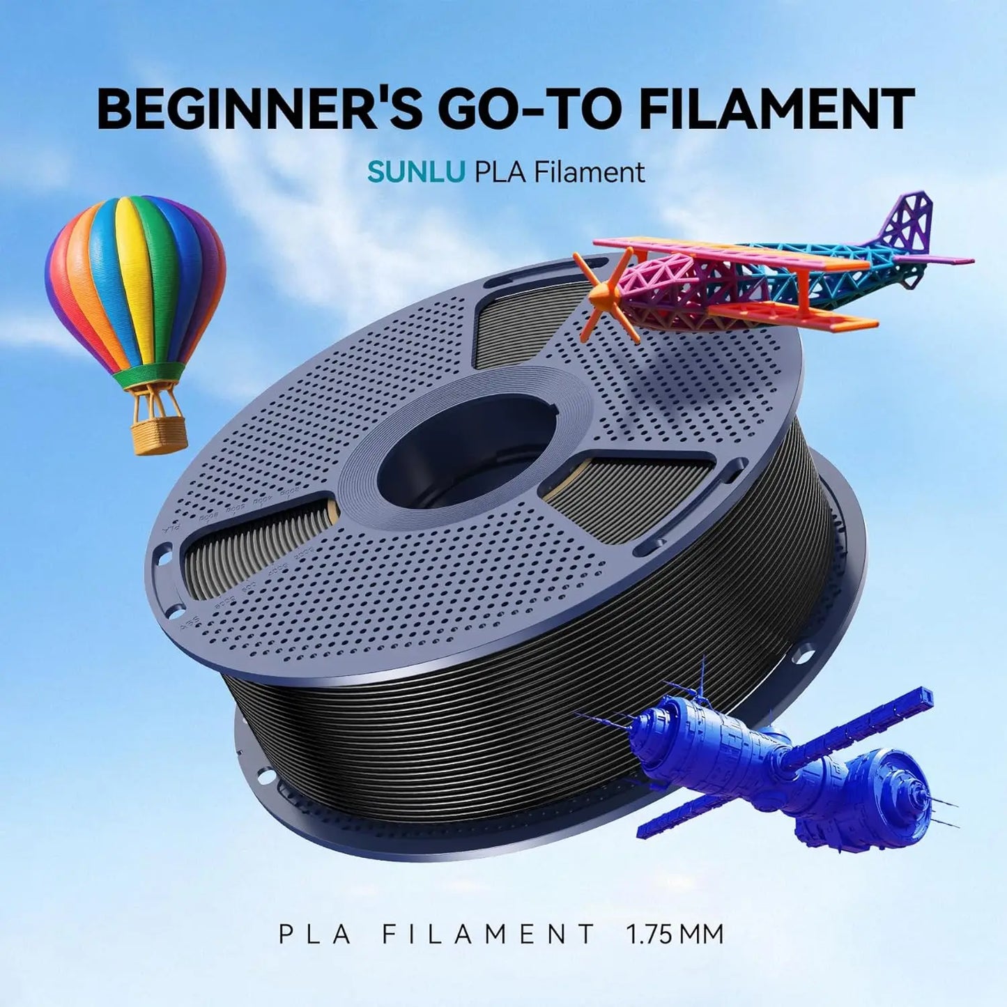 4kg PLA 3D Printer Filament Bundle, 1.75mm ±0.02mm, Vacuum Packed, 4 Spools of 1kg Each, Black Color