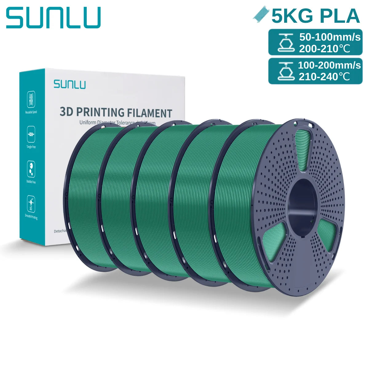 SUNLU 3D PLA Filament 1.75mm 5KG Multicolor Neatly Wound PLA Plastic 3D Filaments with Reusable Spool for Most FDM 3D Printer