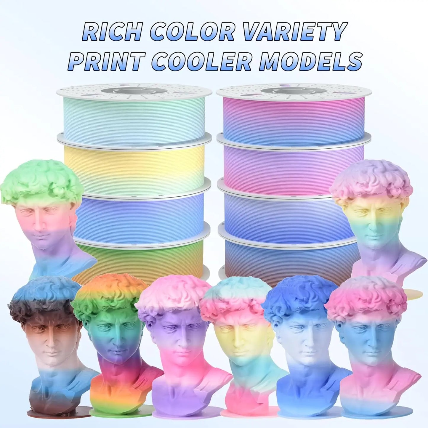 Matte Rainbow PLA 3D Printer Filament 1.75mm Multi-Color Changing Gradient for Smooth Printing