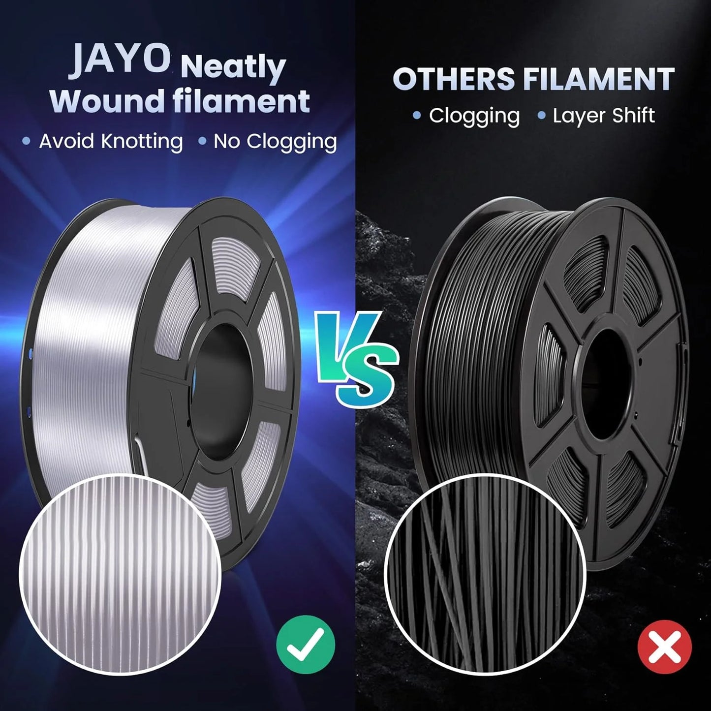 JAYO 3D SILK PLA+ Printer Filament 1.75mm+/-0.02mm  2Rolls SILK 3D Printer Filament Neatly Wound & No bubbles PLA for 3D Printer