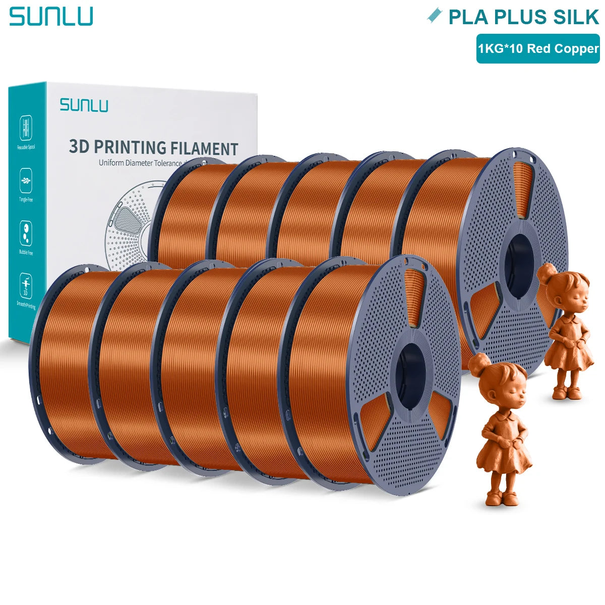 SUNLU Pla Plus Silk 3D Filament 1.75mm Smooth Surface Multicolor PLA+ Shiny Silk Filament for Most FDM 3D Printer 10KG