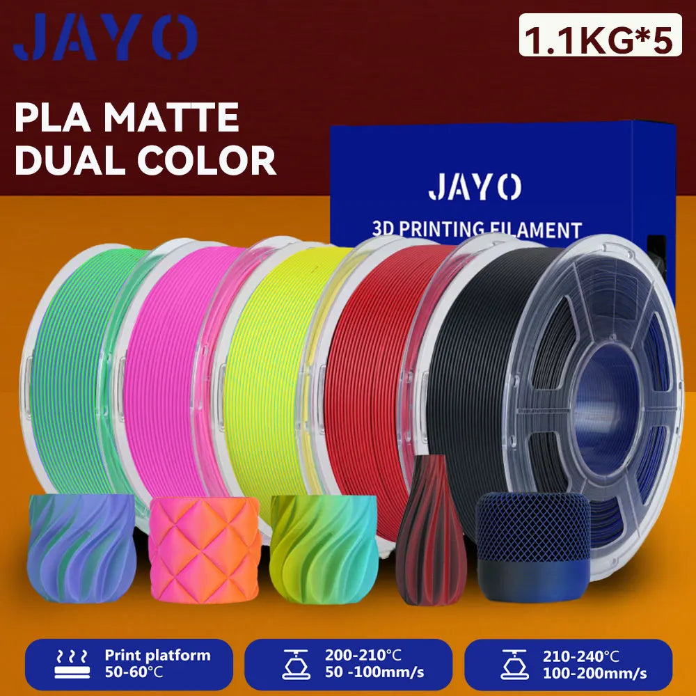 JAYO Dual Color Matte PLA Printer Filament 1.75mm Neatly Wound PLA Filament with Matte Finish Print with 99% FDM 3D Printer