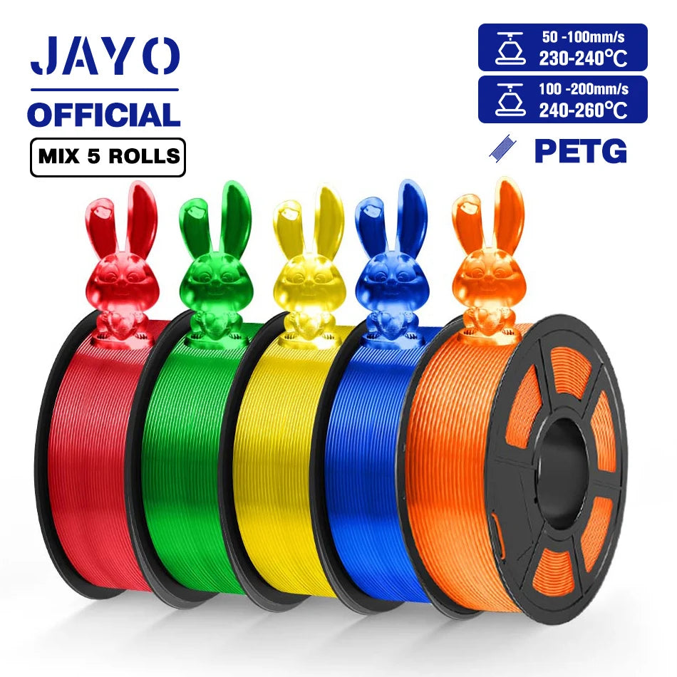 JAYO PETG Filamanet 1.75MM 5Rolls/set 3D Printer Filament PETG Neatly Wound 3D Printing Material For FDM 3D Printer