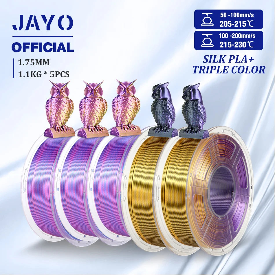 JAYO SILK PLA Filament 1.75mm Dual Colors 3D Printer Filament Coextrusion Silk Triple Color 3D Filament Shiny Multicolor Change