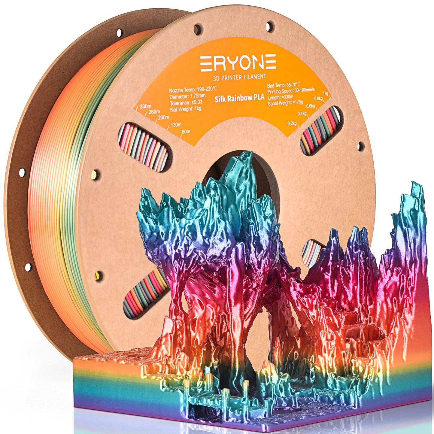 ERYONE 3KG Silk Rainbow PLA Filament 3D Print, Multicolor Available,filament pla silk rainbow,Silk shiny,1KG/Spool