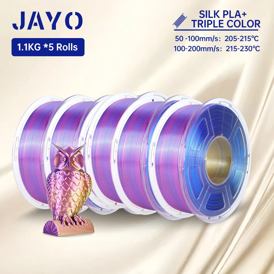 JAYO SILK PLA + Filament 1.75MM PLA 3D Filament 1.1KG for FDM 3D Printer  Neatly Wound Shiny 3D Printing Material 5Rolls