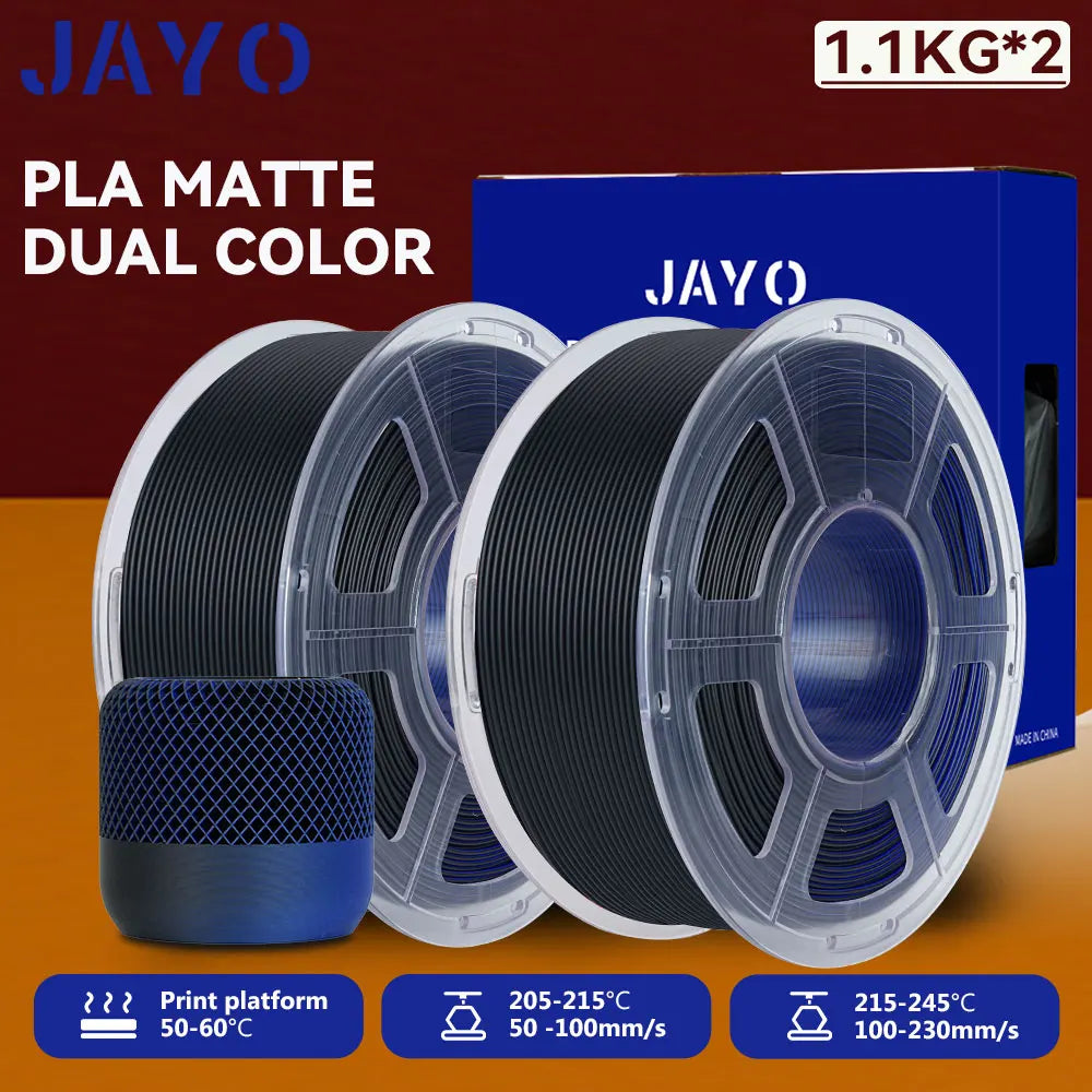 JAYO 2Rolls 3D PLA Matte /Dual Color Matte PLA Printer Filament 1.75mm Neatly Wound & Matte Finish Print with 99% FDM 3D Printer
