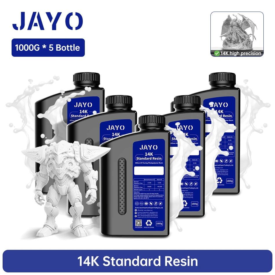 JAYO 3D Printer Resin Standard PLUS/14K Standard /Standard 395-405nm UV Curing Photopolymer Rapid Resin for LCD/DLP 3D Printer