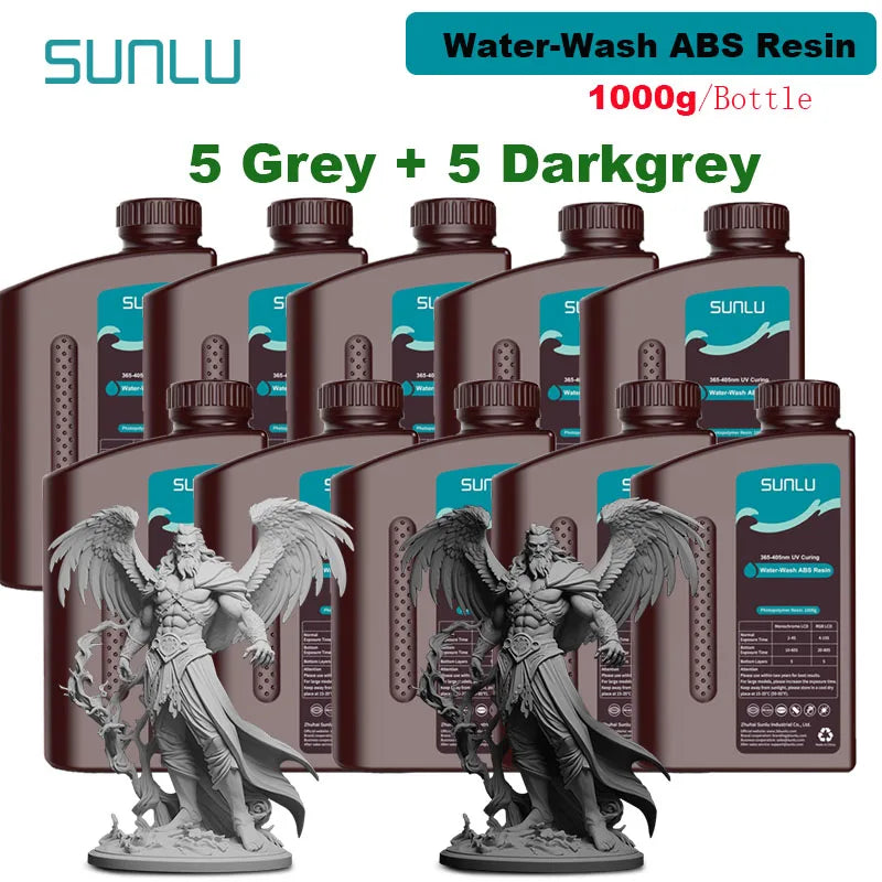 SUNLU 10KG Water Washable / Water Washable ABS Resin 1000G/Bottle 405nm Rapid UV-Curing Photopolymer Resin For LCD 3D Print