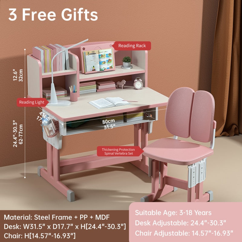 Kids Desk and Chair Set Height Adjustable, Children School Writing Study Table for Kids Computer Office Desk with Drawers