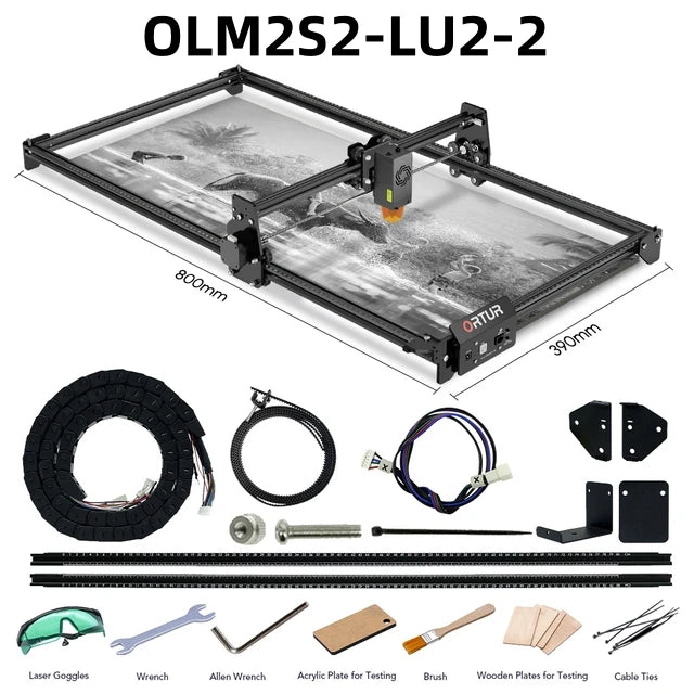 ORTUR Laser Master 2 S2 LU2-10A With 10W Output Power 0.05*0.1MM Compressed Spot Laser Cutter For Wood MDF 400*800 Carved Area