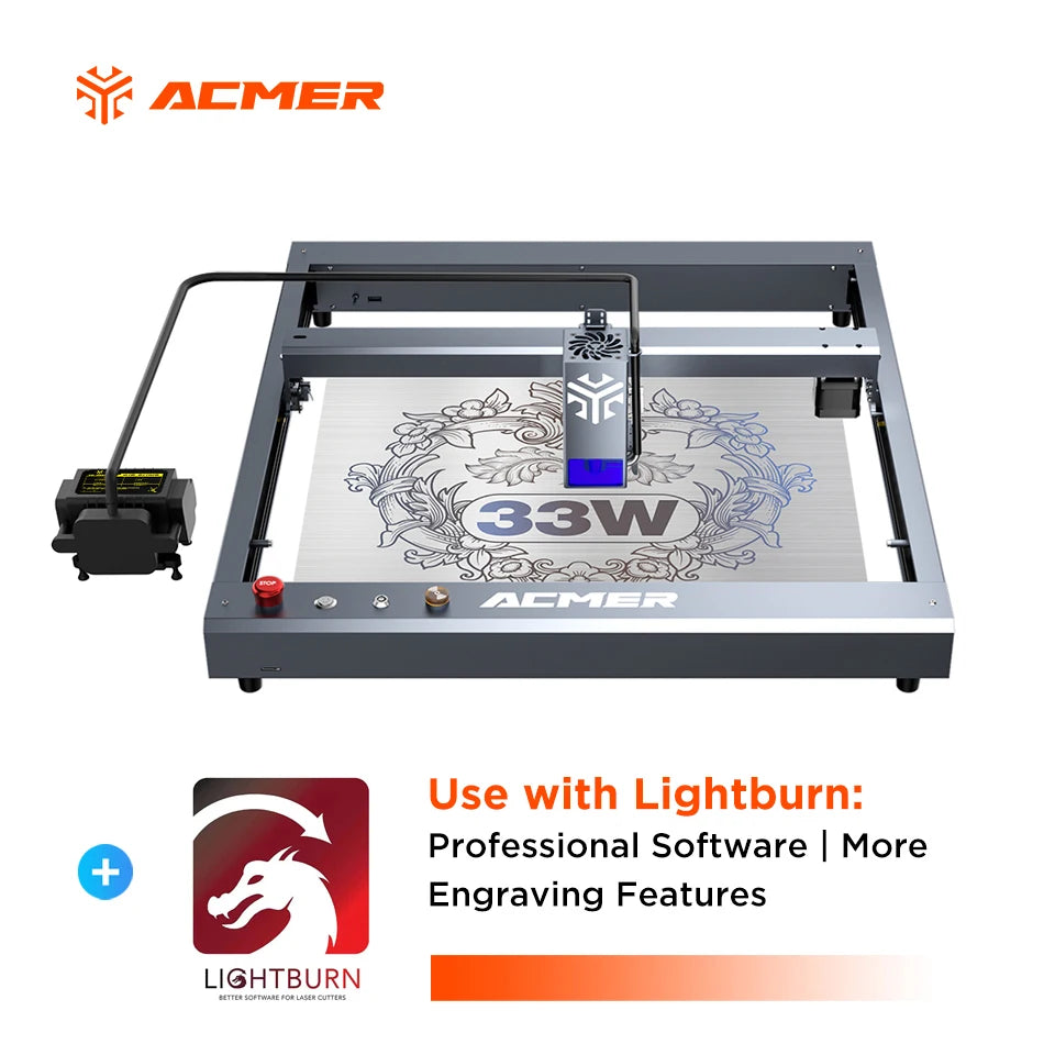 ACMER Laser Engraver P2 33W with Air Assist Industrial Rails WIFI Laser Engraving Cutting Machine Carve Glass Wood for Business
