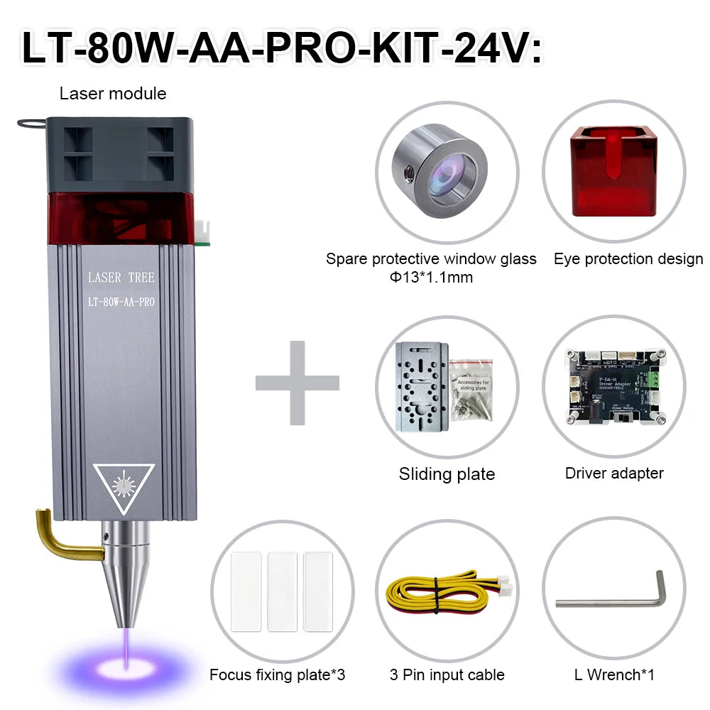 LASER TREE 10W 20W 30W 40W Optical Power Laser Head with Air Assist TTL Blue Light Module for Laser DIY Cutting Engraving Tools