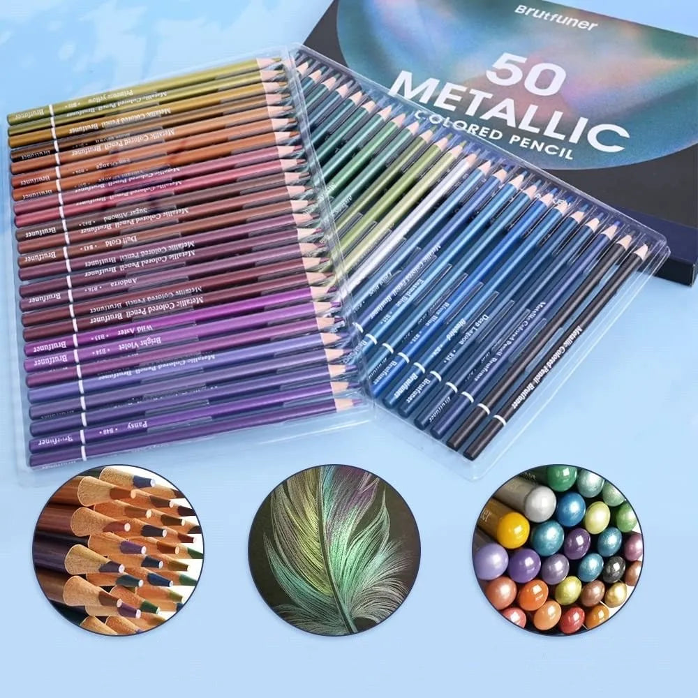 Brutfuner 50 Piece Metallic Colored Pencils Set Soft Wood Drawing Pencil Sketch Pencil Kit For Artist Student Art Supplies