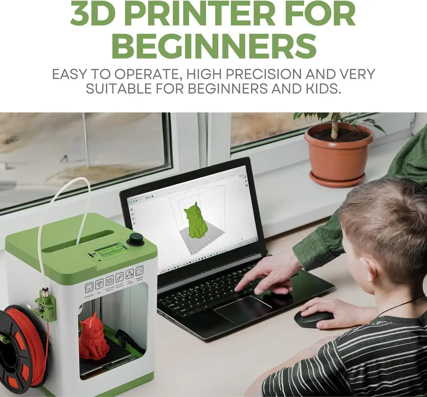 Fully Assembled Mini 3D Printer for Kids and Beginners - Complete Starter Kit with Auto Leveling 3D Printing Machine